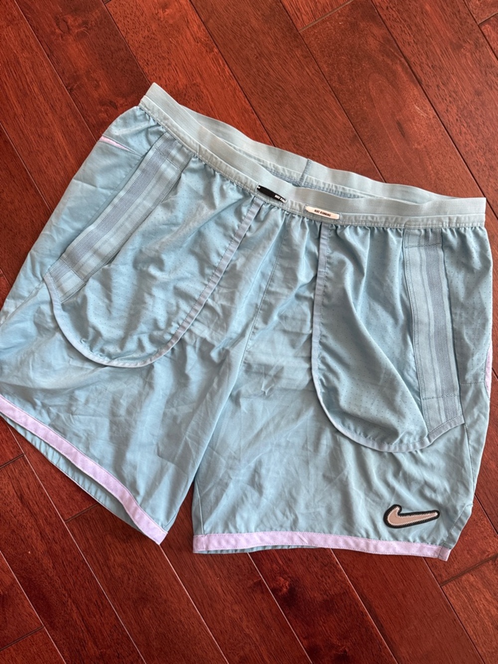 Nike Running Light Blue Purple Loose Fit Pockets Athletic Shorts L